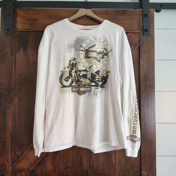 Harley Davidson Men's TShirt 2XL Airplane Pin Up Girl Military Biker Streetwear - Picture 1 of 9